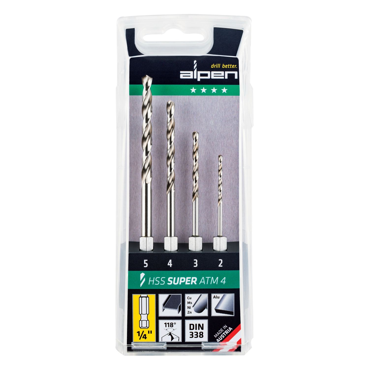 Hex Shank Set Hss For 4 Piece 2.3.4.5mm